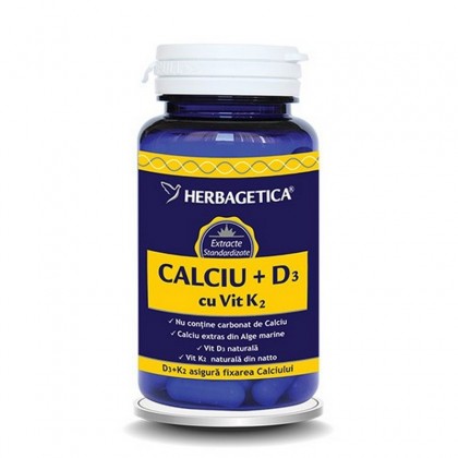 Herbagetica Calciu+D3 cu Vit K2 60cps