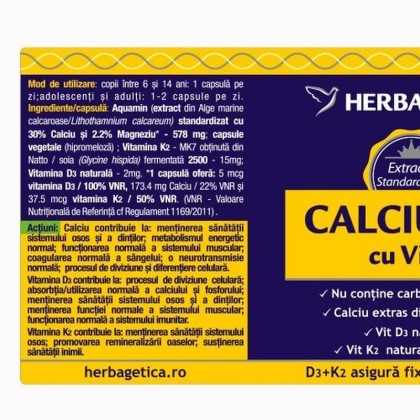 Herbagetica Calciu+D3 cu Vit K2 60cps