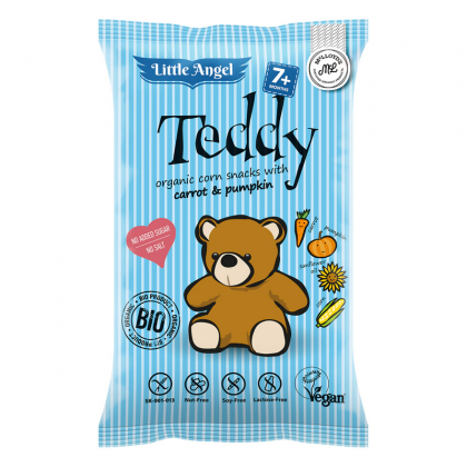 Little Angel  Teddy BIO Snacks de Porumb cu Morcovi si Dovleac, Fara GluteN, 60g