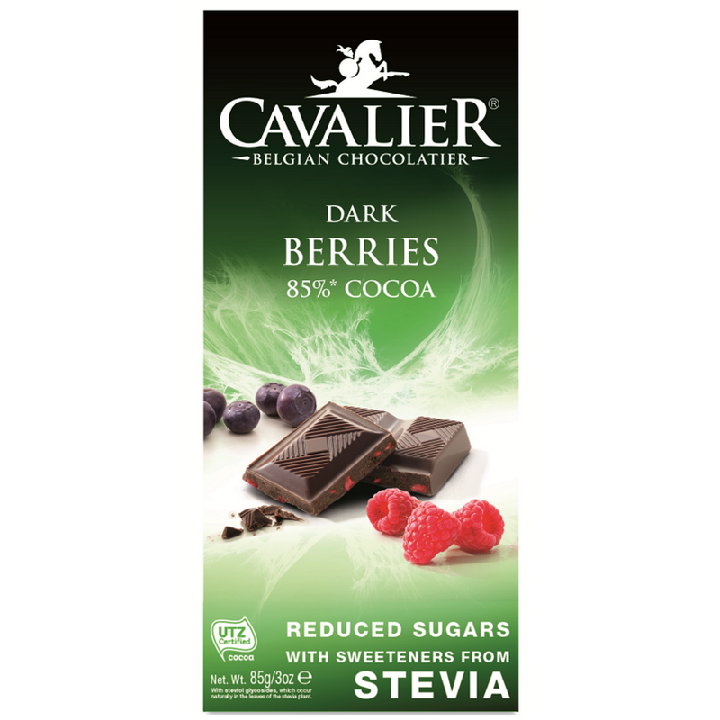 Cavalier Ciocolata Nagra cu Fructe de Padure, indulcita cu Stevie, 85g