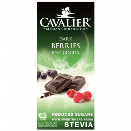 Cavalier Ciocolata Nagra cu Fructe de Padure, indulcita cu Stevie, 85g