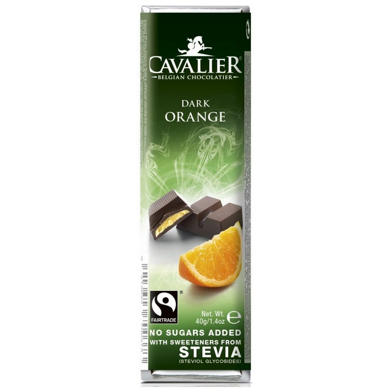 Cavalier Ciocolata Neagra cu Portocale, indulcita cu stevie, 40g
