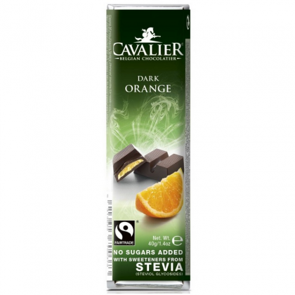 Cavalier Ciocolata Neagra cu Portocale, indulcita cu stevie, 40g