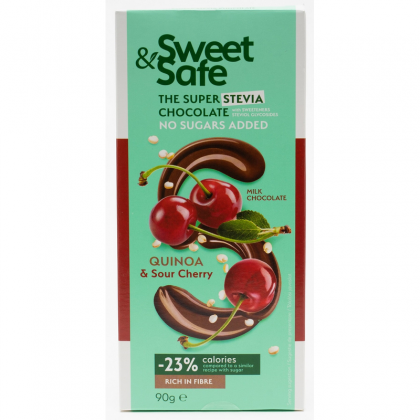 Sweet&Safe Ciocolata cu lapte, cu quinoa si visine, fara zaharuri adaugate, cu stevie, 90g