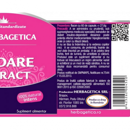 Herbagetica Extract Cicoare, reduce pofta de dulciuri, 60 cps