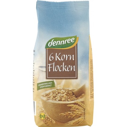 Dennree Fulgi bio din 6 cereale 500g