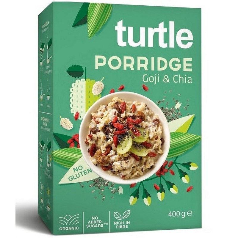 Turtle BIO Terci din ovaz cu fructe Goji si semingte Chia, Fara gluten, 400g