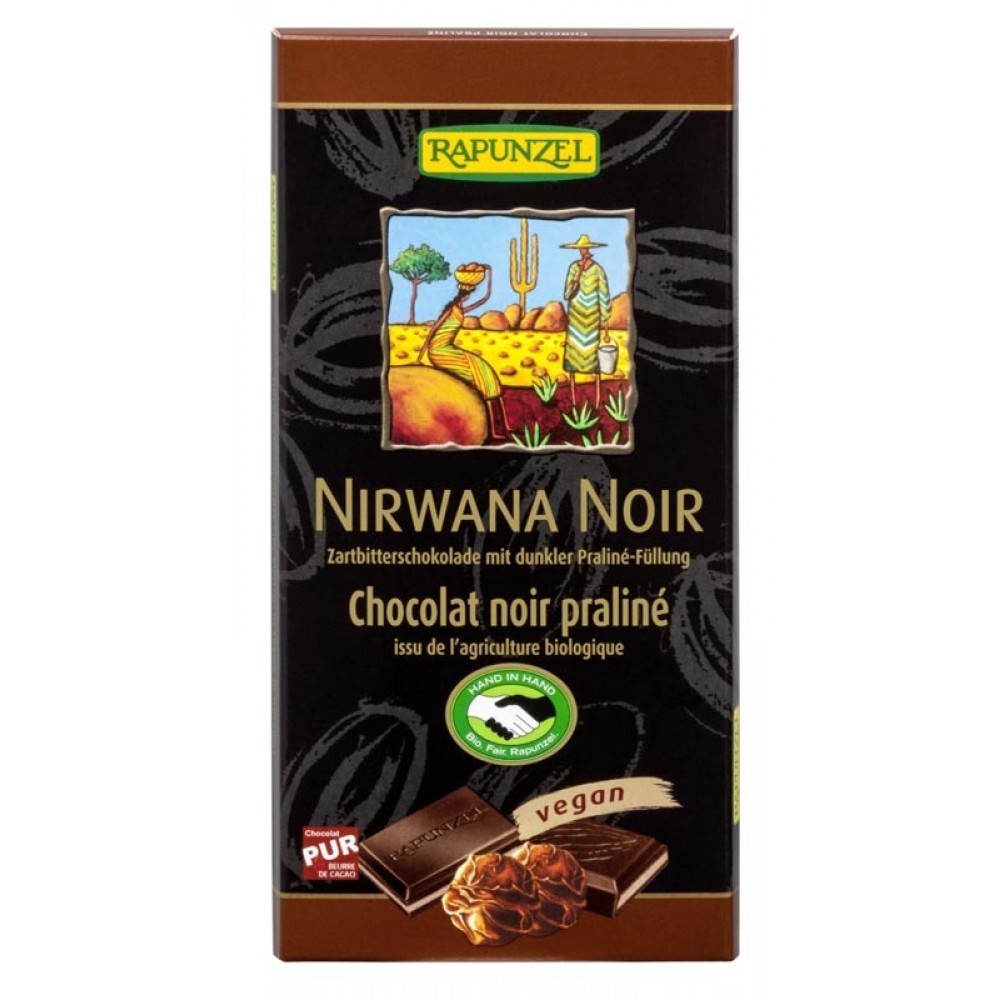 Rapunzel Ciocolata Bio Nirwana neagra cu praline 55% cacao 100g