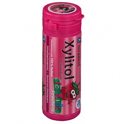 Miradent Guma de Mestecat pentru copii cu aroma de capsuni, cu Xylitol, 30g