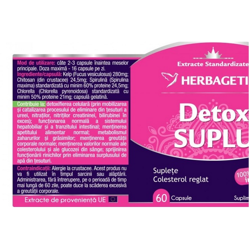 Herbagetica Detox Suplu, suplete, colesterol reglat, 60cps