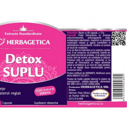 Herbagetica Detox Suplu, suplete, colesterol reglat, 60cps