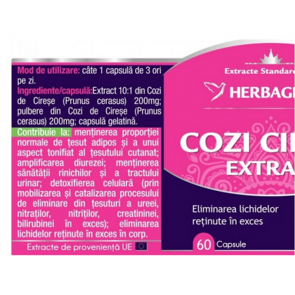 Herbagetica Extract de Cozi de Cirese, eliminare lichidelor retinute in exces, 60cps