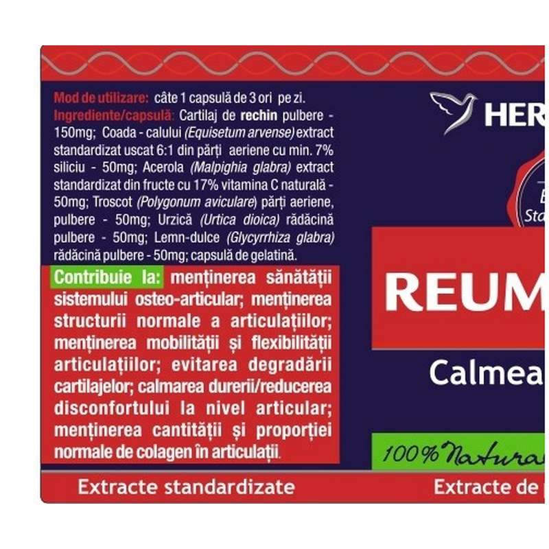 Herbagetica Reumatofit, calmeaza durerile, antiinflamator articular, 60cps