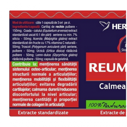 Herbagetica Reumatofit, calmeaza durerile, antiinflamator articular, 60cps