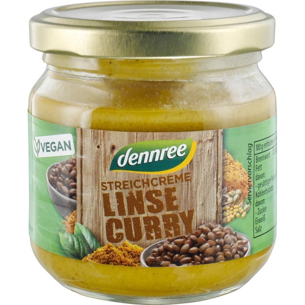 Dennree Pate vegetal eco cu linte si curry 180g