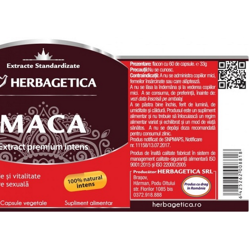 Herbagetica Maca 06/41, ZenForte, energie si vitalitate, 60cps