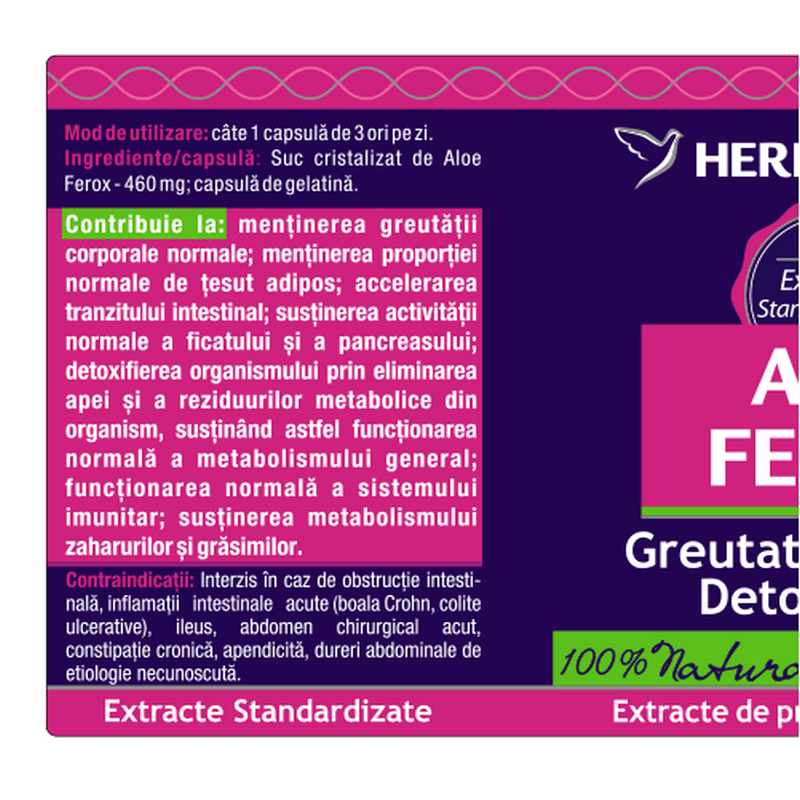Herbagetica Aloe Ferox, suplete, detoxifiere, 60cps