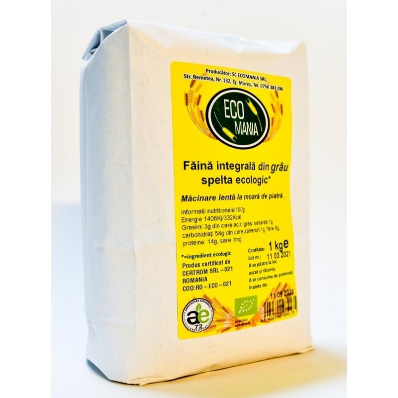 Ecomania BIO Faina integrala din grau, spelta, 1 kg