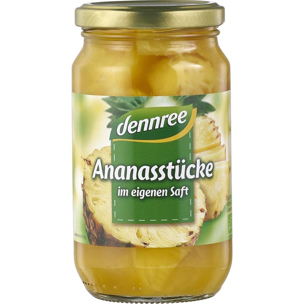 Dennree Bucati de ananas in suc propriu 350g