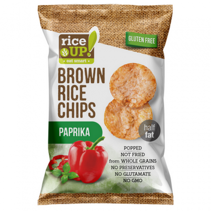 Rice UP Chips din Orez integral, expandat cu gust de ardei (paprika), 60g