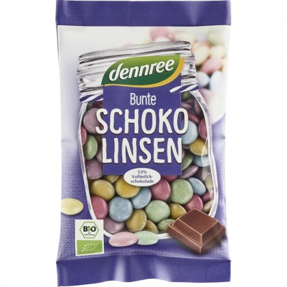 Dennree Bomboane colorate cu ciocolata de lapte eco 100g