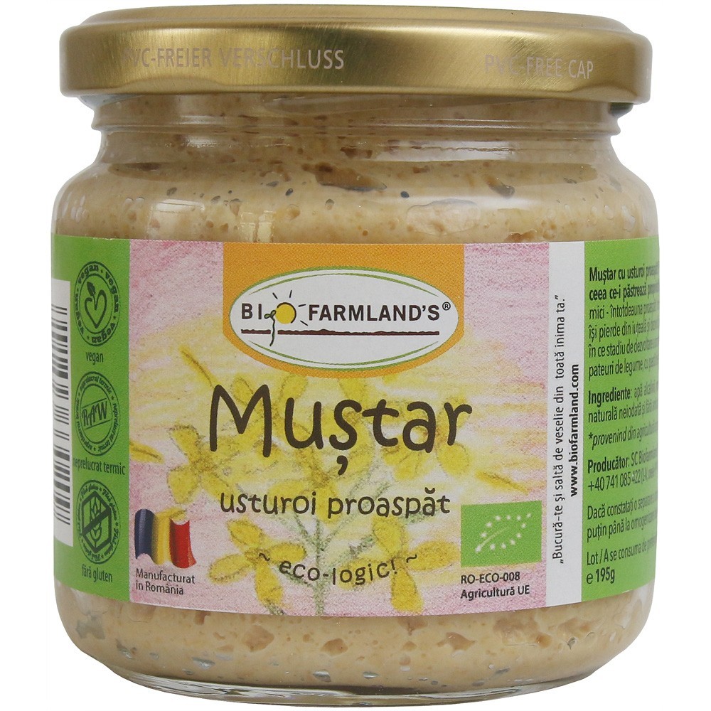 BioFarmland Bio Mustar cu usturoi proaspat 195g