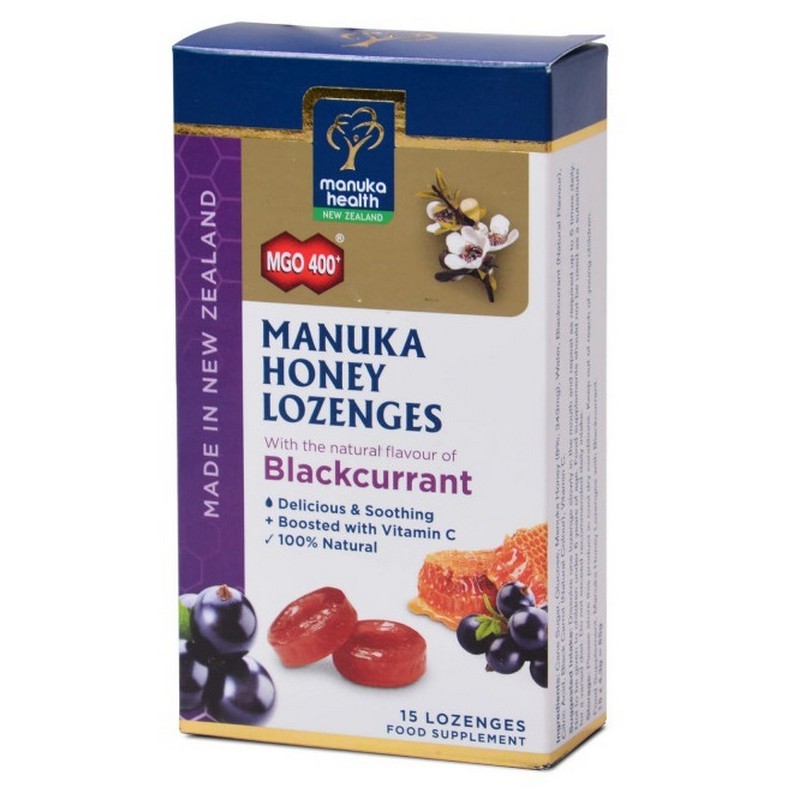 Manuka Health Bomboane cu miere de Manuka MGO 400+ si coacaze, 65g