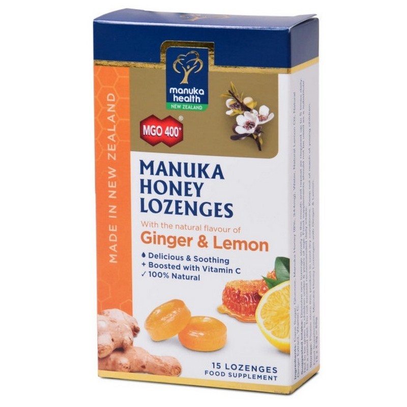 Manuka Health Bomboane cu miere de Manuka MGO 400+ cu ghimbir si lamaie 65 g