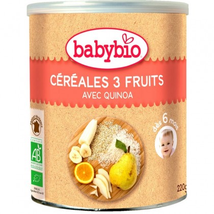 Babybio Cereale BIO cu 3 fructe si quinoa, 220g