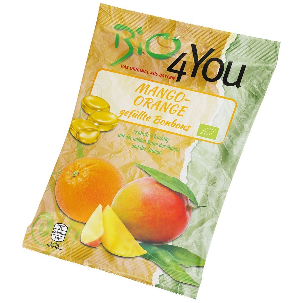 Bio4You Bomboane bio cu mango si portocala 75g