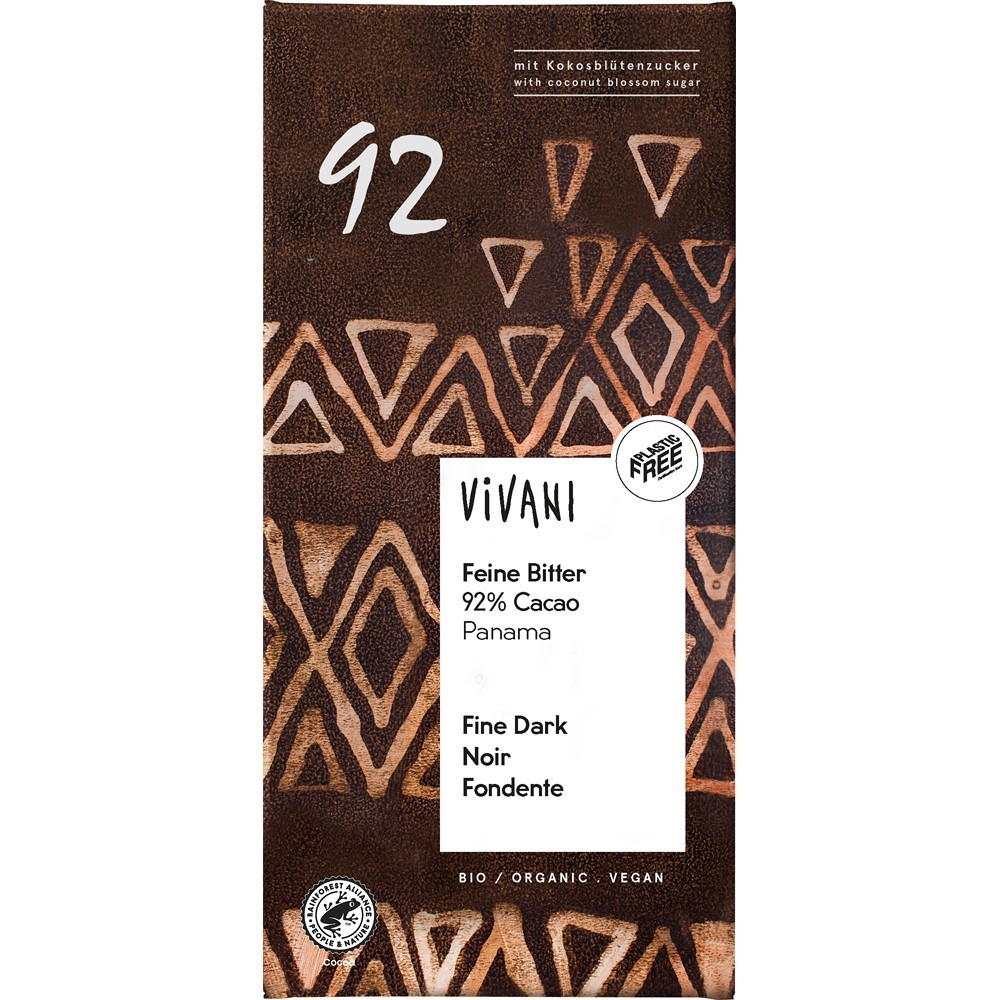 Vivani Ciocolata amaruie 92% cacao si zahar de cocos vegana 80g