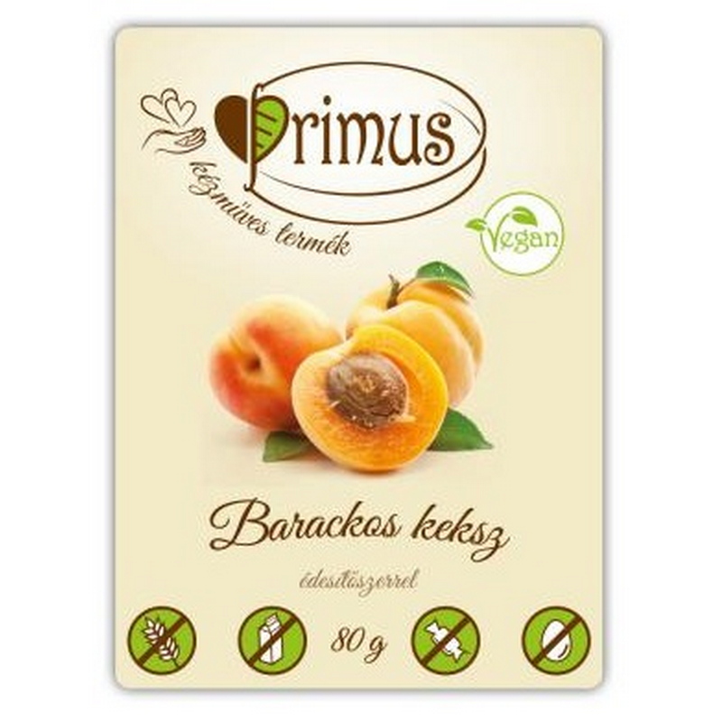 Primus Biscuiti Vegani, fara gluten si lactoza cu piersici, 80g