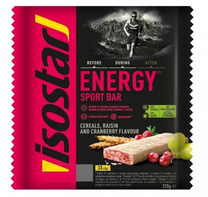 Isostar Baton sport, merisoare-stafide, High Energy, 3x40g