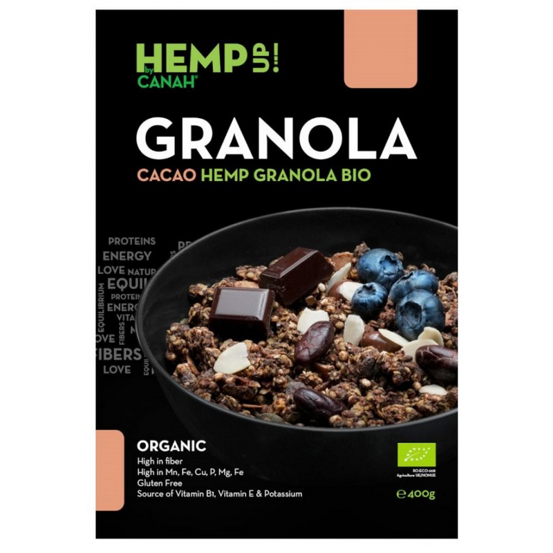 CANAH BIO Granola Cacao, mix de cereale cu seminte de canepa, 400g