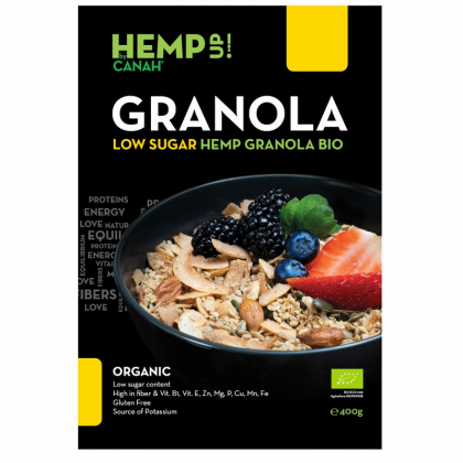 CANAH BIO Granola Low Sugar, mix de cereale si seminte de canepa, imbogatit cu ingrediente naturale, 400g