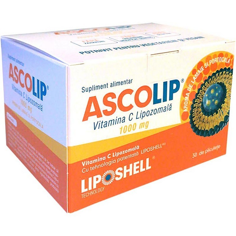 Ascolip Vitamina C, 1000mg, lipozamala, 30 plicuri