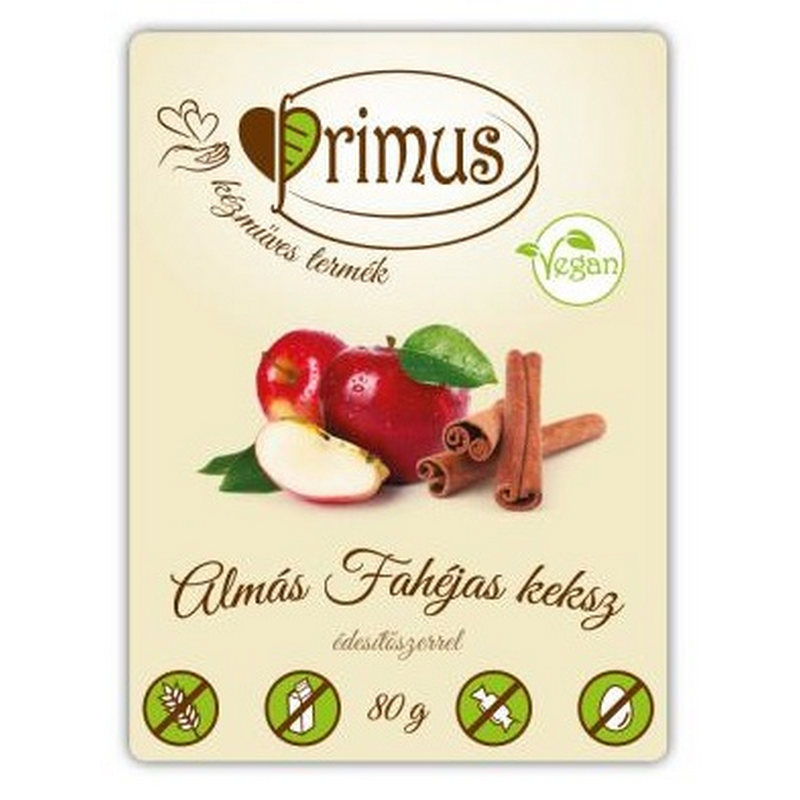 Primus Biscuiti Vegani cu Mar si scortisoara, fara gluten, fara zahar, 80g