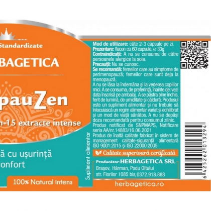 Herbagetica MenopauZen, formula premium*15 extracte intense, 60cps