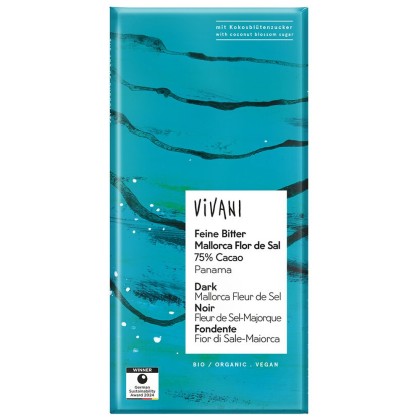 Vivani Ciocolata amaruie cu 75% cacao si flori de sare 80g