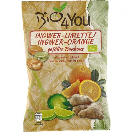 Bio4You Bomboane bio ghimbir cu lime si ghimbir cu portocala 75g