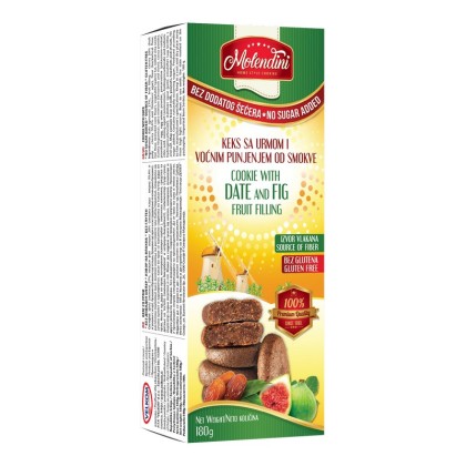 Molendini Biscuiti Fara Gluten si Fara Zahar cu Curmale si umplutura de Smochine 180g