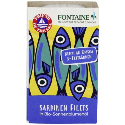Fontaine Sardine fara piele si oase in ulei bio de floarea-soarelui 120g