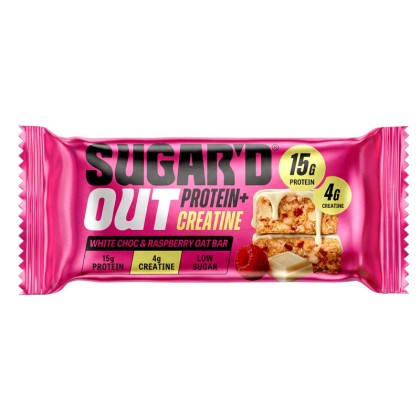 SUGAR'D OUT Baton proteic din ovăz cu ciocolată albă și zmeură, cu creatină, 68g